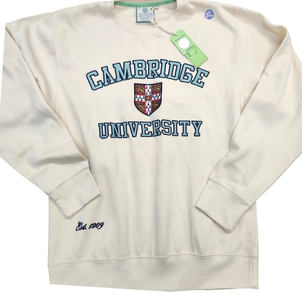 University of Cambridge Sweatshirt XL Cream Embroidered Collegiate Crewneck